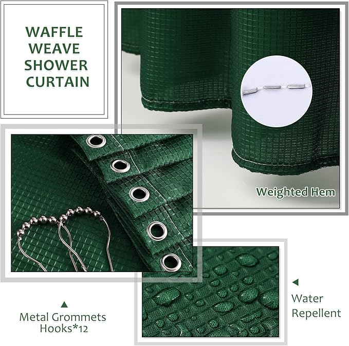 Resin Green Bathroom Set, Dark Green Bathroom Accessories Set with Shower Curtain, Bath Towel Sets, Natural Loofah Sponge, Soap Dispenser, Toothbrush Holder, Bathroom Tumbler and Tray for Bathroom - Image 4