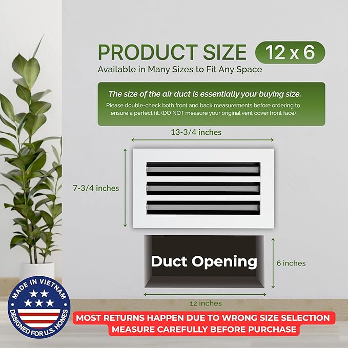 Modern Air Vent Cover 12x6 (Duct Opening) – Aluminum Linear Slot Diffuser, Decorative White HVAC Register with Slim Design for Wall & Ceiling, Quiet & Adjustable Airflow - Image 3