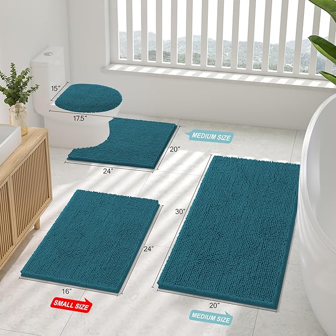 Smiry Luxury Chenille Bathroom Rugs 30x20, Extra Soft and Absorbent Shaggy Bath Mat, Machine Washable, Non-Slip Plush Carpet Runner for Tub, Shower, and Floor, Home Decor Accessories, Lake Blue - Image 2