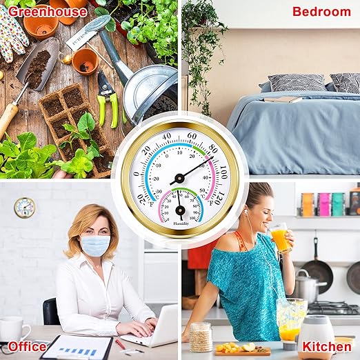 Weewooday 3 Pcs Indoor Outdoor Thermometer 2 in 1 Mini Home Temperature Humidity Hygrometer Monitor Gauge for Home Offices Wall(Gold,2.2 Inch) - Image 6