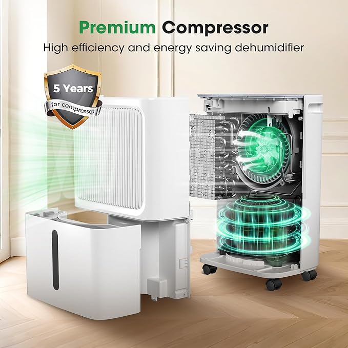 Dehumidifiers for Home with Drain Hose,55 OZ Water Tank, 2500 Sq.Ft 35 Pints Dehumidifiers for Basement, Bathroom, Bedroom, Three Modes, Smart Humidity Control, Dry Clothes, 24H Timer, White - Image 2