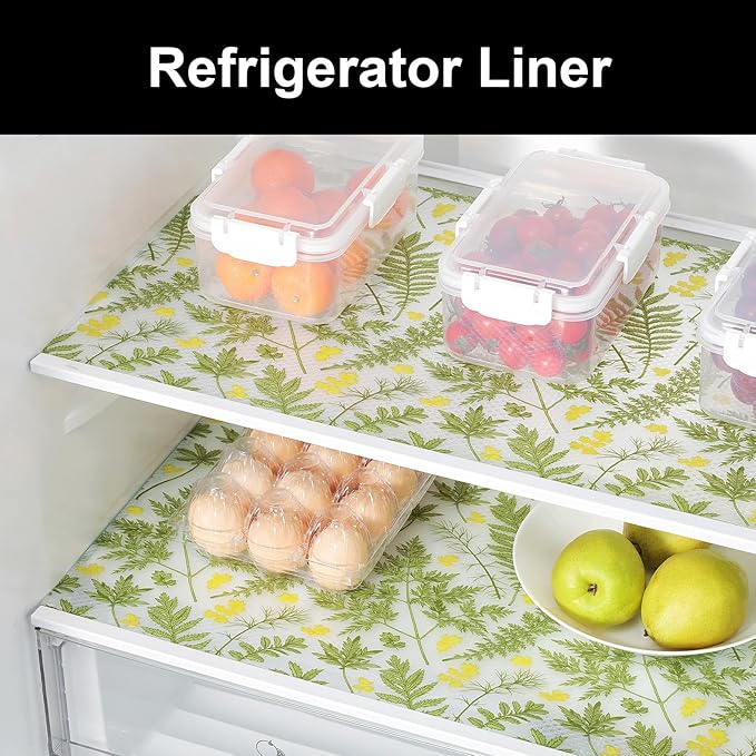 Cooyes Botanical Shelf Liner for Kitchen Cabinets Refrigerator Liners Waterproof & Oil-Proof Kitchen Cupboard Liner Drawer Mats EVA Material Non Adhesive Fridge Liner for Shelves（11.8" W x 236" L） - Image 4