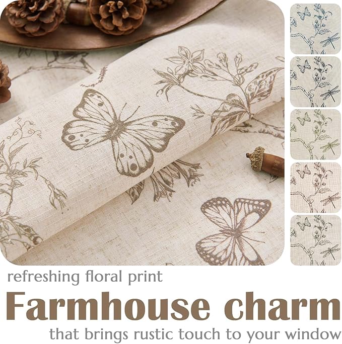 jinchan Floral Curtains Lined Linen Blend Curtain for Living Room 96 Inch Length Taupe Farmhouse Flower Patterned Curtain French Country Curtains Drapes Back Tab Rod Pocket 2 Panels - Image 4