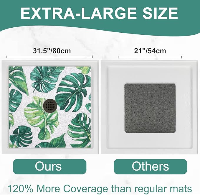 Square Shower Mat Non Slip: 32x32 Inch Extra Large Shower Mats for Inside Shower, Anti Slip Shower Floor Mat, Loofah Shower Stall Mats for Elderly, Non Slip Shower Mat with Drain Hole in Middle - Image 2