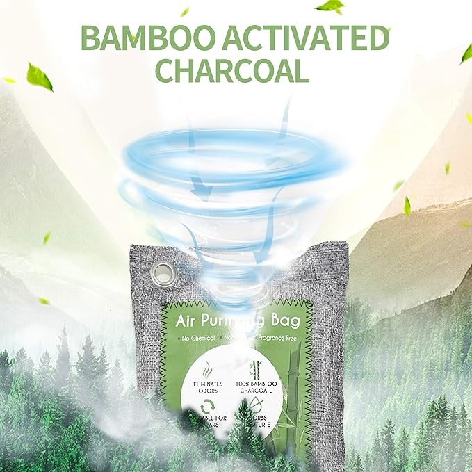 12 Pack Bamboo Air Purifying Bag, Activated Charcoal Bags Odor Absorber, Moisture Absorber, Natural Car Air Freshener, Shoe Deodorizer, Odor Eliminators For Home, Pet, Closet (6x50g, 6x150g) - Image 4