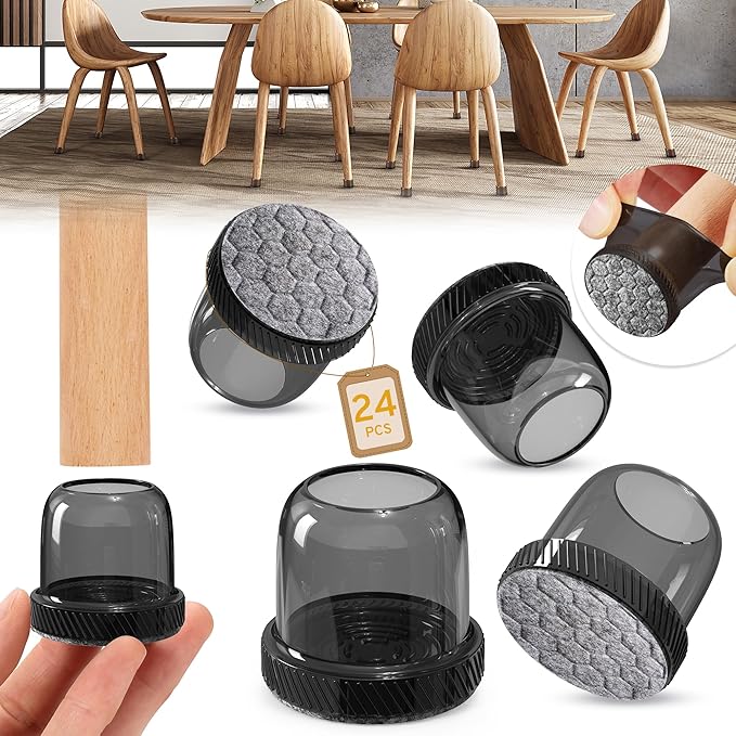 24PCS Round Chair Leg Floor Protectors, Furniture Sliders, Chair Leg Protectors for Hardwood Floors, Non-Slip Felt Furniture Pads, Silicone Cap Covers to Protect Floors, (Fit 0.75" - 1.1") by Indemo