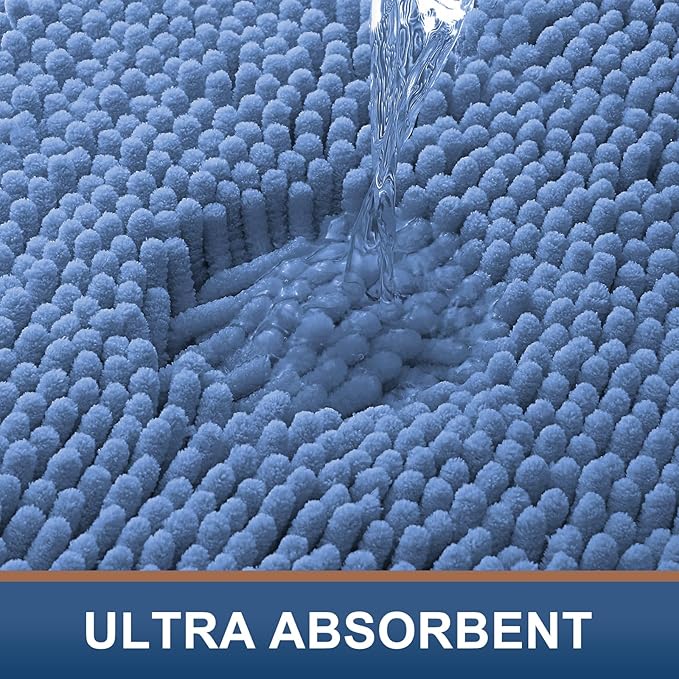 Smiry Luxury Chenille Bathroom Rugs 24x16, Extra Soft and Absorbent Shaggy Bath Mat, Machine Washable, Non-Slip Plush Carpet Runner for Tub, Shower, and Floor, Home Decor Accessories, Cornflower Blue - Image 4