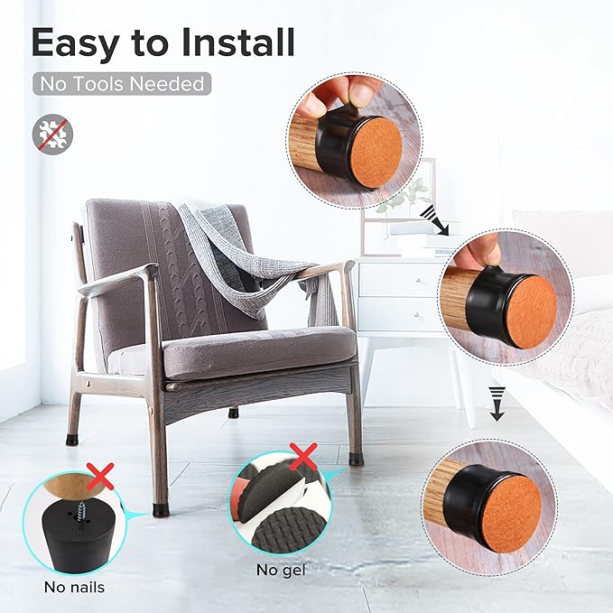 24PCS Upgraded Silicone Chair Leg Floor Protectors for Hardwood Floors, Furniture Sliders for Chair Legs, Felt Bottom Furniture Pads, Anti-Slip Round&Square Cap Covers to Scratch and Reduce Noise - Image 5