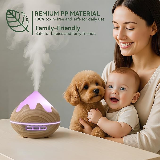 500ML Essential Oil Diffuser, Aromatherapy Diffuser with Remote Control, Multifunctional Air Diffusers for Home Office Room, Fragrance Aroma Diffuser with 7 Color LED & 2 Mist Mode, Brown - Image 7