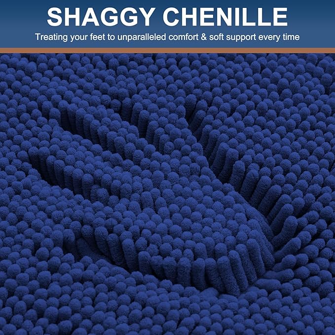 Smiry Luxury Chenille Toilet Rugs U-Shaped 24x20, Soft Absorbent Non-Slip Contour Bathroom Rugs for Toilet, Machine Washable Contoured Bath Mats, Royal Blue - Image 3