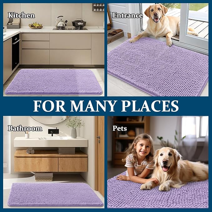 OLANLY Dog Door Mat for Muddy Paws 47x17, Absorbs Moisture and Dirt, Absorbent Non-Slip Washable Doormat, Quick Dry Chenille Mud Mat for Dogs, Entry Indoor Entryway Carpet for Inside Floor, Lavender - Image 8
