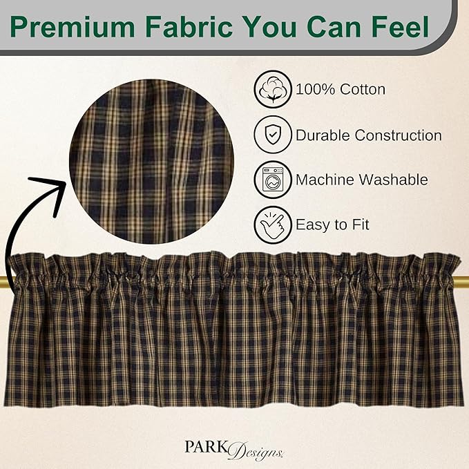Park Designs Farmhouse Kitchen Valances for Windows - Sturbridge Navy | Fall Decor Window Valance Curtain | Plaid Curtain Windows | 72"x14" - Image 2