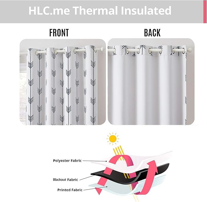 HLC.ME Arrow Printed Privacy Blackout Energy Efficient Room Darkening Thermal Grommet Window Curtain Drape Panels for Kids Bedroom - Set of 2 - Platinum White/Navy Blue - 63" inch Long - Image 4