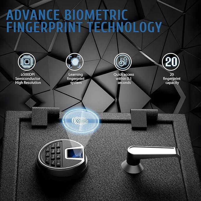 WASJOYE Biometric Fireproof Safe Box - 1.8 Cubic Feet Fingerprint Safe with Digital Keypad Lock and Type-C Port Alarm System, Fireproof Waterproof for Home Office Hotel Jewelry Documents Cash Storage - Image 3