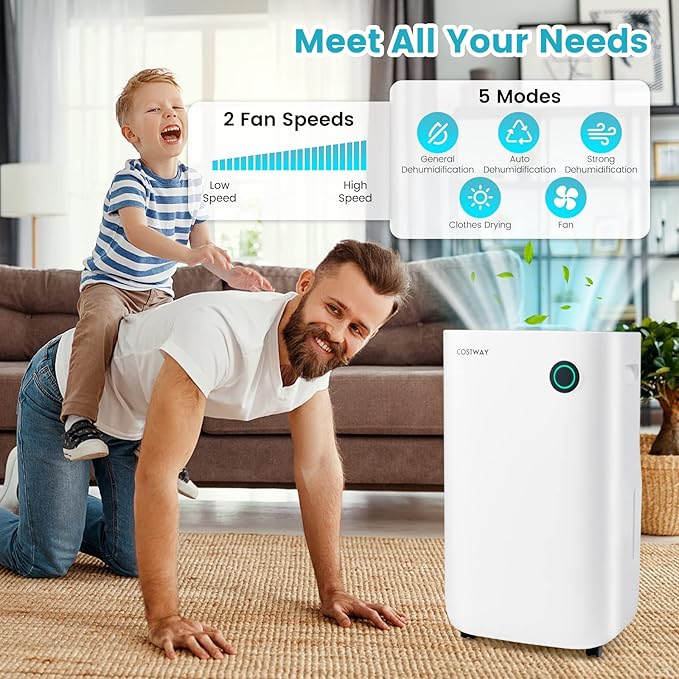 COSTWAY 73 Pint Dehumidifier for Basement, 4500 Sq. Ft Home Dehumidifier with 5 Modes, 3-Color Indicator Light, 1.7 Gallon Water Tank - Image 5