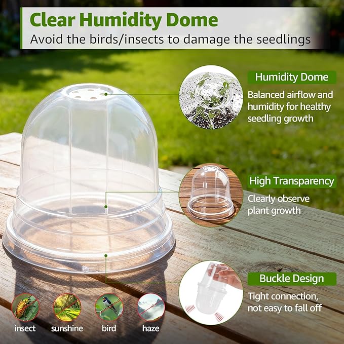 MIXC Clear Nursery Pots with Humidity Domes, 5/4/3.5 Inch Reinforced Transparent Plastic Pots for Planting with Drainage Holes, for Tomato Seedlings, Cactus, and Herbs, 30 Pack - Image 4