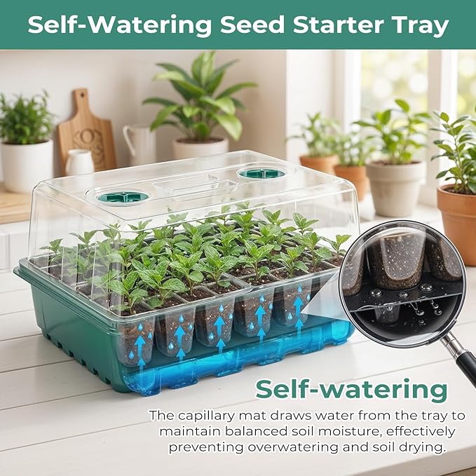 Self-Watering Seed Starter Tray 2 Packs, 96 Cells Seed Starter Kit with Humidity Vented Domes and High Lid, Germination Kit for Indoor Greenhouse Seed Starter - Image 3