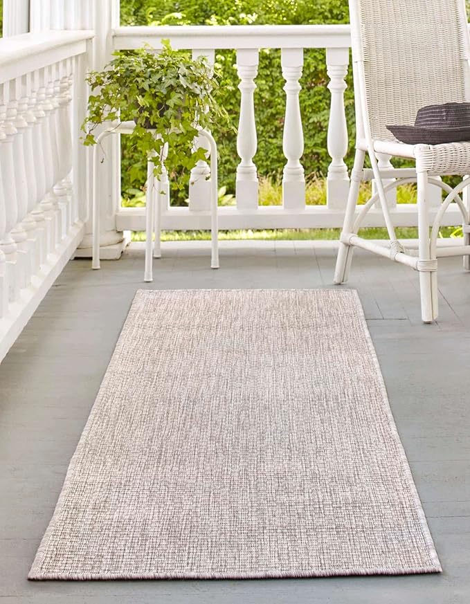 Unique Loom Collection Casual Transitional Solid Heathered Indoor/Outdoor Flatweave Area Rug (2' x 8' Runner, Beige/Ivory) - Image 4