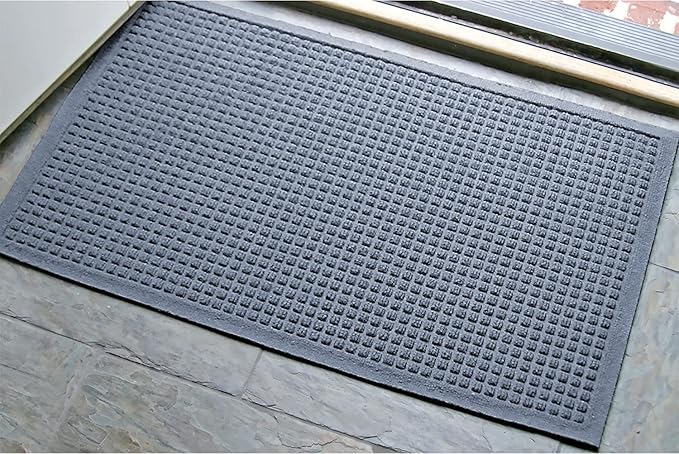 WaterHog Squares Front Door Mat Indoor Outdoor Entrance, Absorbent All-Weather Doormat with Non-Slip Rubber Backing, Dirt & Moisture Trapper, Low Profile, Easy Clean, Made in USA, 23"x35.5" Bluestone - Image 2