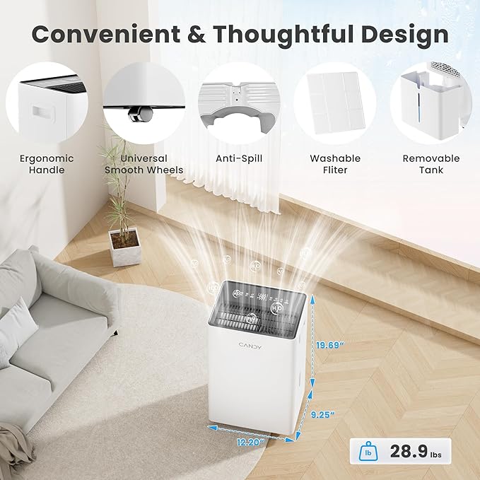 Candy 4500 Sq.Ft Dehumidifier for Basement,80 Pints Dehumidifiers for Home,Continuous/Sleep/Auto Mode,1.35 Gal Water Tank with Drain Hose,Portable & Wifi for Large Room,Bedroom,Bathroom,Garage,Laundry - Image 6