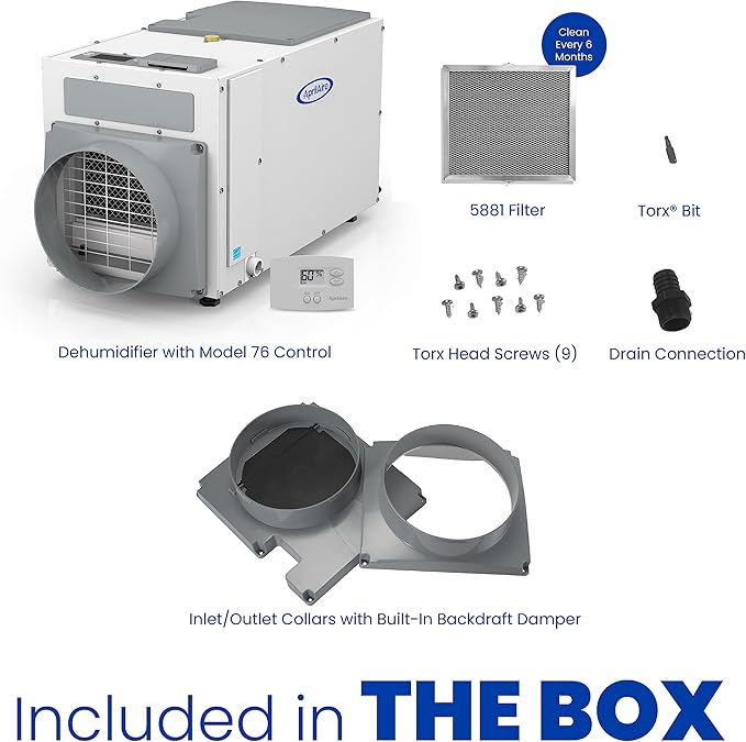 AprilAire E100 Pro 100-Pint Whole-House Dehumidifier + Model 76 Wall Mount Control, Commercial-Grade Dehumidifier for Basement, Crawlspace, or Whole House up to 5,500 sq. ft. - Image 4