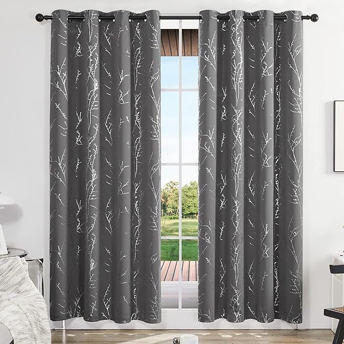 Deconovo Floor to Ceiling Curtains, Blackout Drapes 108 Inch Long, Soundproof Thermal Insulated Curtain for Sliding Door, Grommet Top, Machine Washable Drape for Living Room Bedroom Office, Light Grey - Image 2