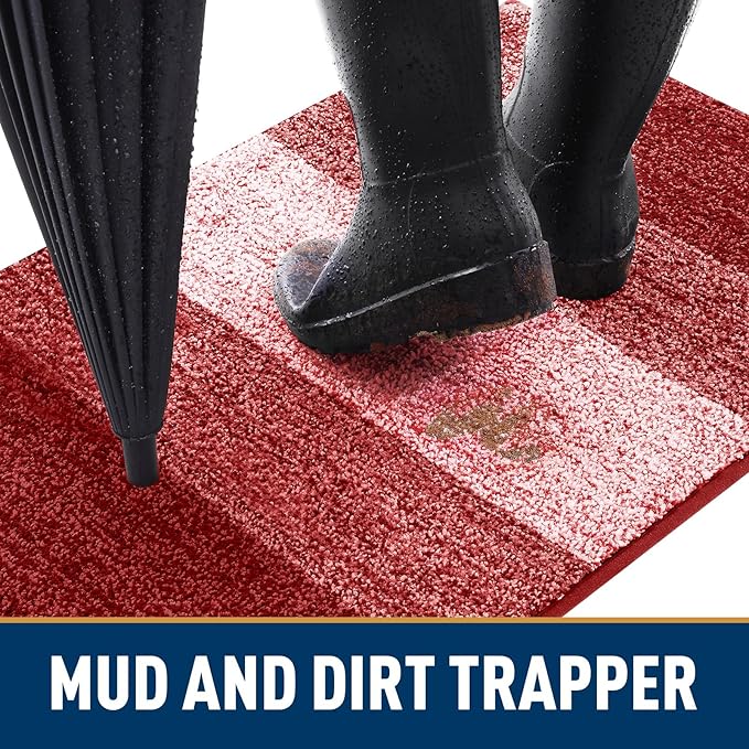 Smiry Dog Door Mat for Muddy Paws, Absorbs Moisture and Dirt, Low-Profile Entryway Mat with Non-Slip Backing, Entry Indoor Outdoor Doormat for Inside Floor (30x20 Inches, Burgundy, Striped) - Image 2