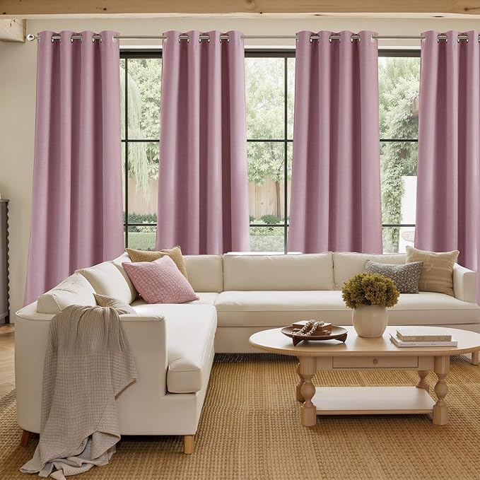 NICETOWN Pink Faux Linen Room Darkening Rod Pocket Curtains 63 inch Length, W42 x L63, Light Blocking Thermal Insulated Noise Reducing Drapes for Bedroom Living Room Farmhouse Decor, 2 Panels - Image 4