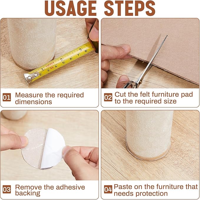 Large Felt Furniture Pads 8 x 60 Inch Non Slip Self Adhesive Heavy Duty Cuttable Strip Roll Felt Sheet Tape for Protecting Hardwood Floors Chair Wall, Beige - Image 5
