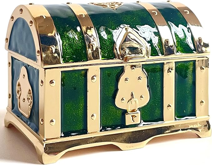 Retro Jewelry Box Arched Vintage Rectangular Metal Chest Necklace Ring Earrings Storage Case for Women Girls (Golden Transparent Green, S) by Unknown