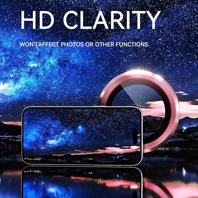 2 Pack Camera Lens Protector for iPhone 16 Pro/iPhone 16 Pro Max,9H Tempered Glass Scratch Resistant Metal Ring Camera Cover,Case Friendly Camera Screen Protector Accessories,Rose - Image 2