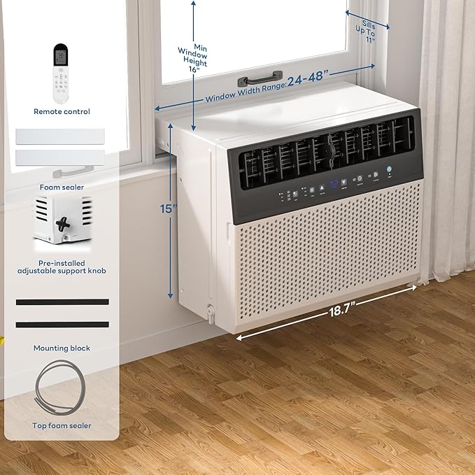 ZAFRO 12000 BTU U Shaped Window Air Conditioner Cools up to 550 Sq. Ft.,Window AC Units with Cool,Fan and Dehumidifier,Air Conditioner Window Units with Quiet Operation, Electronic Controls, White - Image 2