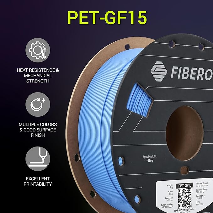 Polymaker Fiberon Blue PET-GF15 3D Printer Filament 1.75mm 1KG, 15% Glass Fiber Reinforced, High Strength & Heat Resistance, Ideal for Automotive, Industrial & Functional Parts, AMS Compatible - Image 2