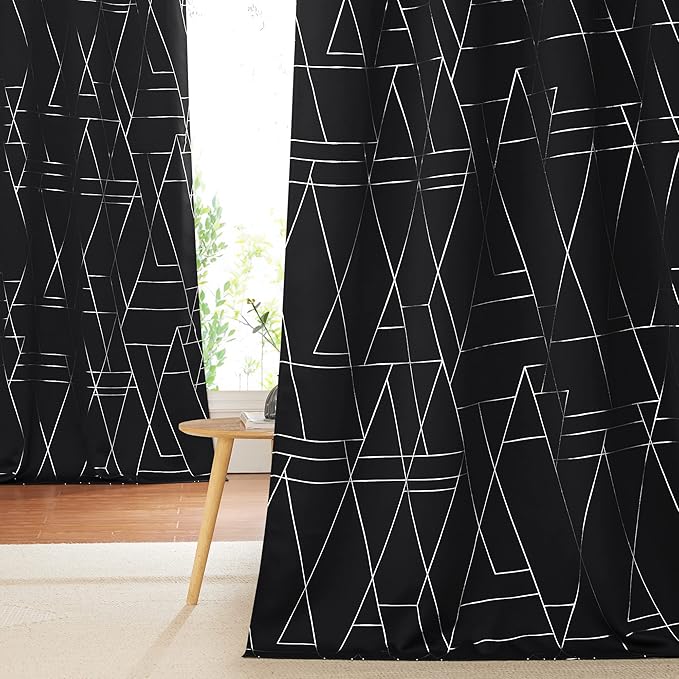 NICETOWN Blackout Curtains for Living Room - Foil Printed Shiny Stripes Pattern Thermal Insulated Blackout Drapes for Bedroom Kitchen Loft Cafe Window (2 Panels, 52" Wide by 63" Long) - Image 2