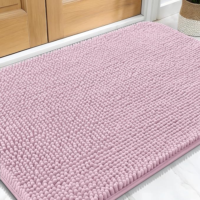 OLANLY Dog Door Mat for Muddy Paws 34x21, Absorbs Moisture and Dirt, Absorbent Non-Slip Washable Doormat, Quick Dry Chenille Mud Mat for Dogs, Entry Indoor Entryway Carpet for Inside Floor, Dusty Rose by OLANLY