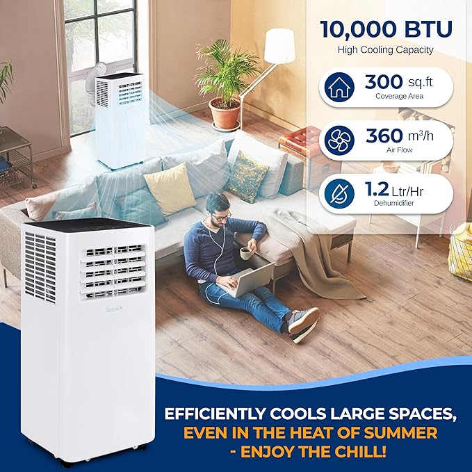 SereneLife Small Air Conditioner Portable 10,000 BTU with Built-in Dehumidifier - Portable AC unit for rooms up to 450 sq ft - WiFi app + Remote Control, Window Mount Exhaust Kit - Image 2