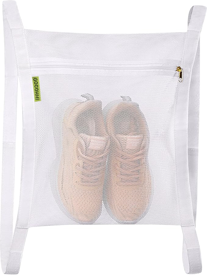 Sneaker Wash & Dry Net Bag for Dryer,15.7x13.8 Inch Large HoneyComber Mesh Bags with Zipper and Strap for Shoes, Clothing, Laundry Reused Bag Tool (Large) (white) by Gocohhi
