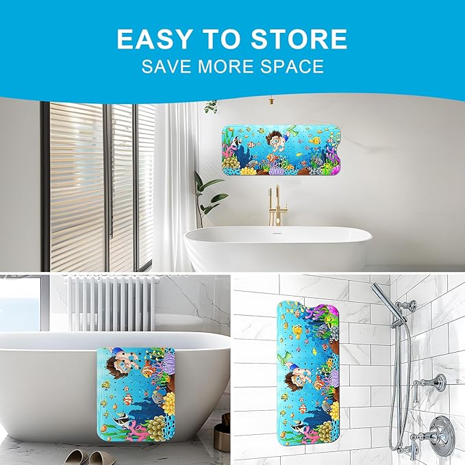 XIYUNTE Baby Bath Mat for Tub Non Slip Kids Bath Mat - 40''x16'' Extra Long Cartoon Bathtub Mat Non Slip Kids Shower Mat Eco-Friendly Toddler Bath Mats with Suction Cups, Machine Washable - Image 5