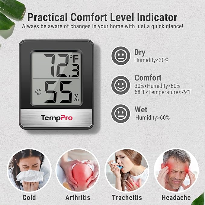 TempPro TP49 3 Pieces Digital Hygrometer Indoor Thermometer Humidity Meter Mini Hygrometer Thermometer with Temperature and Humidity Monitor Room, Black (Previously ThermoPro) - Image 3
