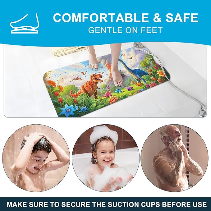 XIYUNTE Baby Bath Mat for Tub Non Slip Kids Bath Mat - 40''x16'' Extra Long Cartoon Turtle Baby Bath Tub Mat Eco-Friendly Toddler Bath Mats with Suction Cups & Drain Holes, Easy to Clean & Easy Drying - Image 7