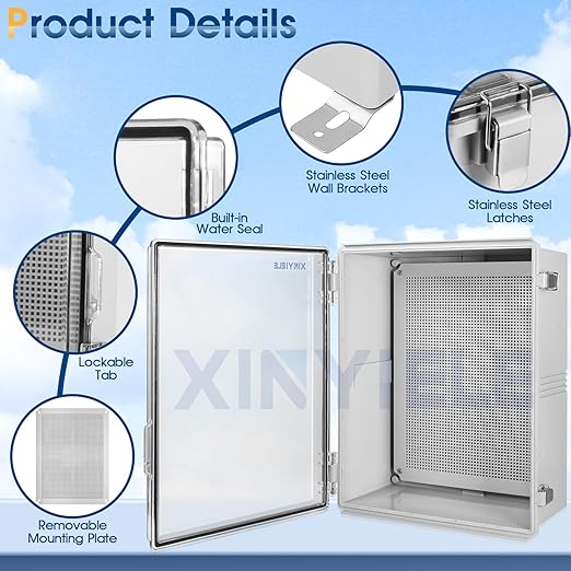 Waterproof Outdoor Project ABS Plastic Junction Box IP67 Weatherproof Dustproof Enclosure with Hinged Cover, Mounting Plate,Wall Brackets for Power Project (Clear,19.7"x15.7"x7.9") - Image 3