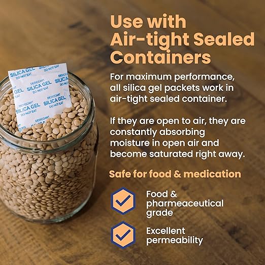 Wallaby 5 gram (100 Packets) Food Safe Pure White Silica Gel Desiccant Dehumidifier Packs - Rechargeable & Coated Moisture Absorbers - Protects Against Moisture Damage - (Packed in 20x Sets of 5) - Image 4