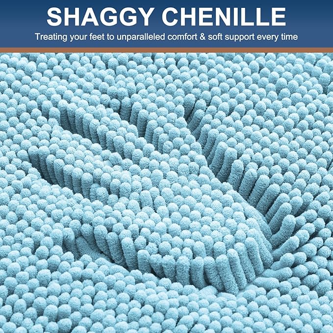 Smiry Luxury Chenille Bathroom Rugs 24x16, Extra Soft and Absorbent Shaggy Bath Mat, Machine Washable, Non-Slip Plush Carpet Runner for Tub, Shower, and Floor, Home Decor Accessories, Sky Blue - Image 3