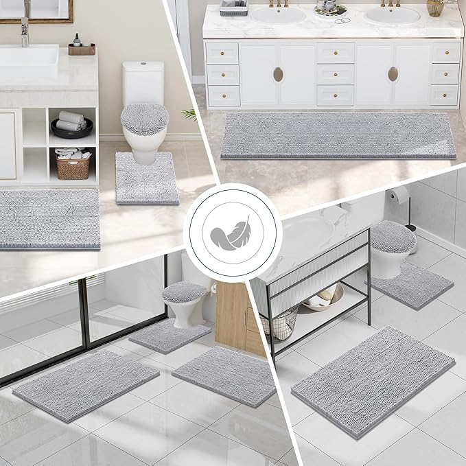 Smiry Luxury Chenille Toilet Rugs U-Shaped 24x20, Soft Absorbent Non-Slip Contour Bathroom Rugs for Toilet, Machine Washable Contoured Bath Mats, Light Grey - Image 7
