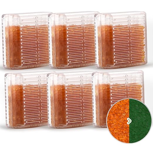 Silica Gel Canister, 45 Gram 6 Packs Hard Plastic Silica Gel Desiccant Canister (Orange to Dark Green), Reusable Gun Safe Dehumidifier Moisture Absorber with Nonwoven Zip Lock Storage Bags by Wisesorb