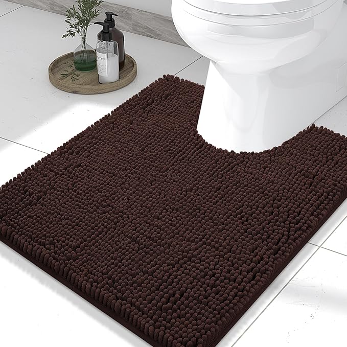 Smiry Luxury Chenille Toilet Rugs U-Shaped 24x20, Soft Absorbent Non-Slip Contour Bathroom Rugs for Toilet, Machine Washable Contoured Bath Mats, Brown by Smiry