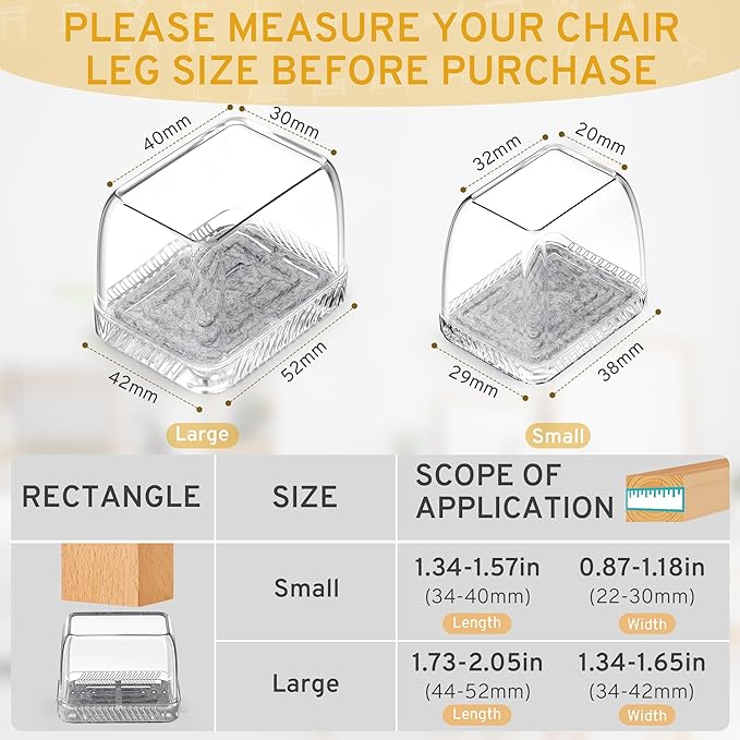 24PCS Rectangular Chair Leg Floor Protectors, Furniture Sliders, Non-Slip Felt Furniture Pads for Hardwood Floors, Silicone Cap Covers to Protect Floors,(Fit L :1.73-2.05", W: 1.34-1.65") - Image 3