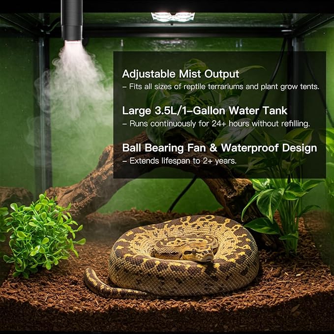 Reptile Fogger, Terrarium Humidifier, Plant Humidifier, Fog Machine Mister for Reptiles and Plants Vivarium, 3.5L Large Capacity, Ideal for Reptiles/Amphibians/Grow Room/Grow Tent Humidifiers - Image 3