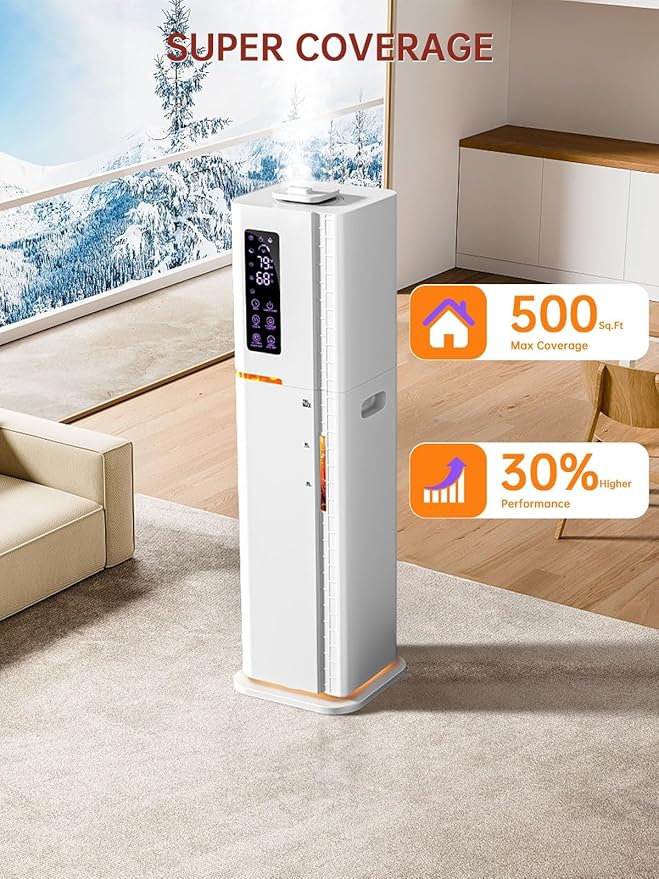 2.64Gal Humidifiers for Bedroom Large Room, Warm and Cool Mist up to 500ft², Top Fill Diffuser Ambient Light, 3 Mist Modes, 24H Timer,35dB Quiet Humidifier for Home Office Plant - Image 6