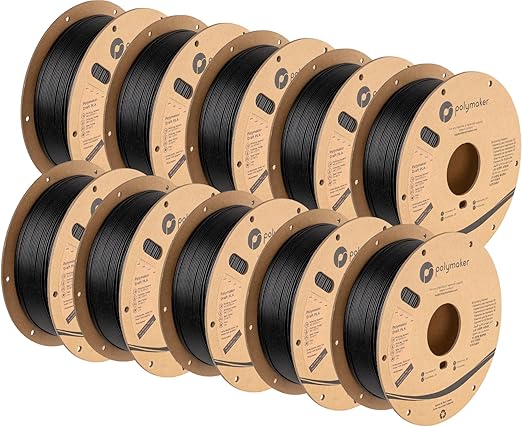 Polymaker Draft PLA 1.75mm 3D Printer Filament, Neatly Wound Cardboard Spool, Dimensional Accuracy +/- 0.02 mm, Fits Most FDM 3D Printers, 10 Pack 10kg Spool(10kg), Matte Black Finish by Polymaker